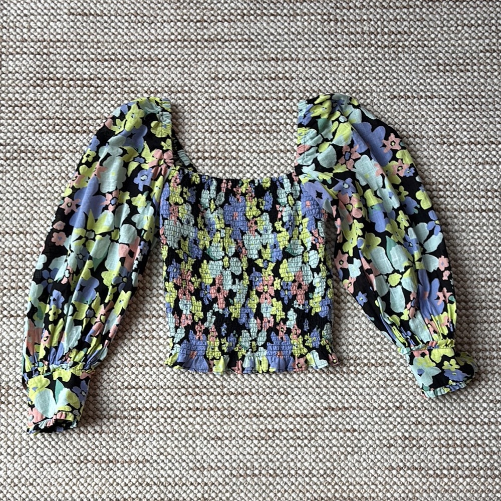 Free People Smocked Puff Sleeve Blouse